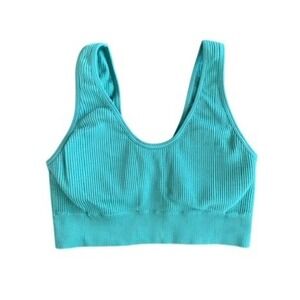 Aerie Ribbed Seamless Sports Bra Tank Top Teal Green Size S